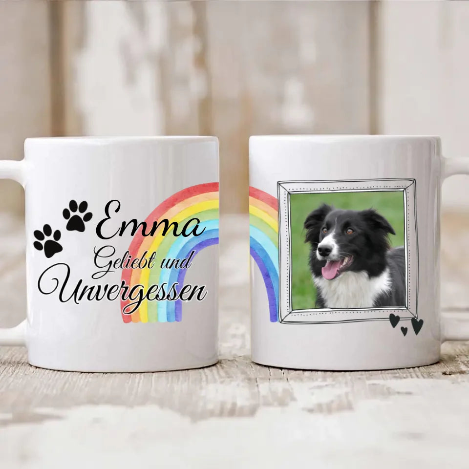 Hunde Foto-Becher mit Spruch "Geliebt und unvergessen"