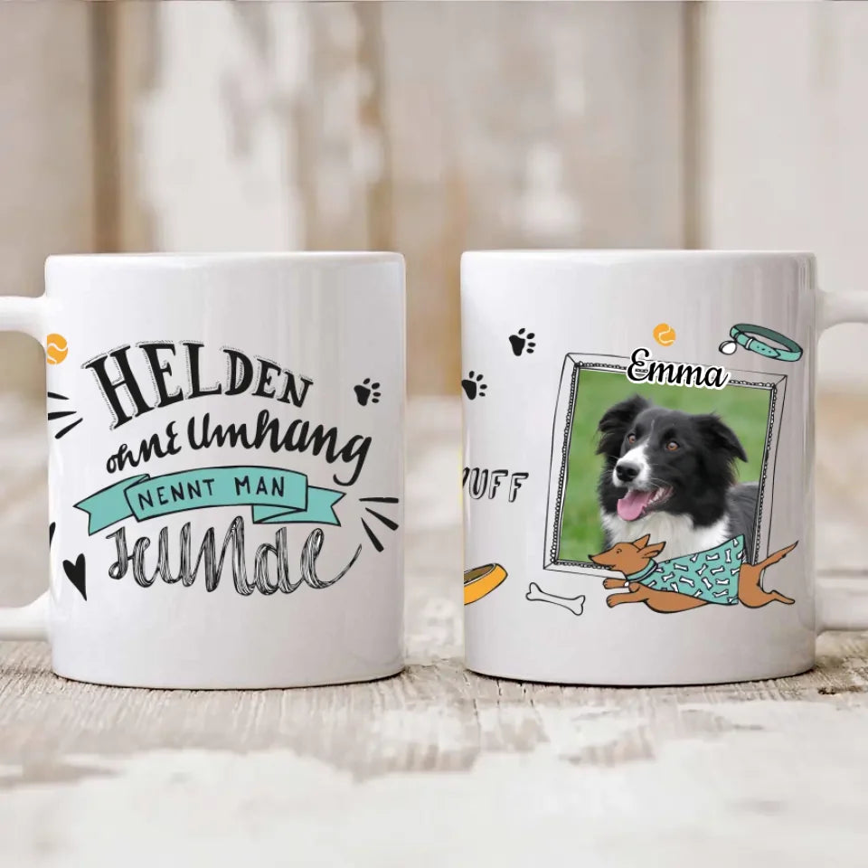 Hunde Foto-Becher mit Spruch "Helden"