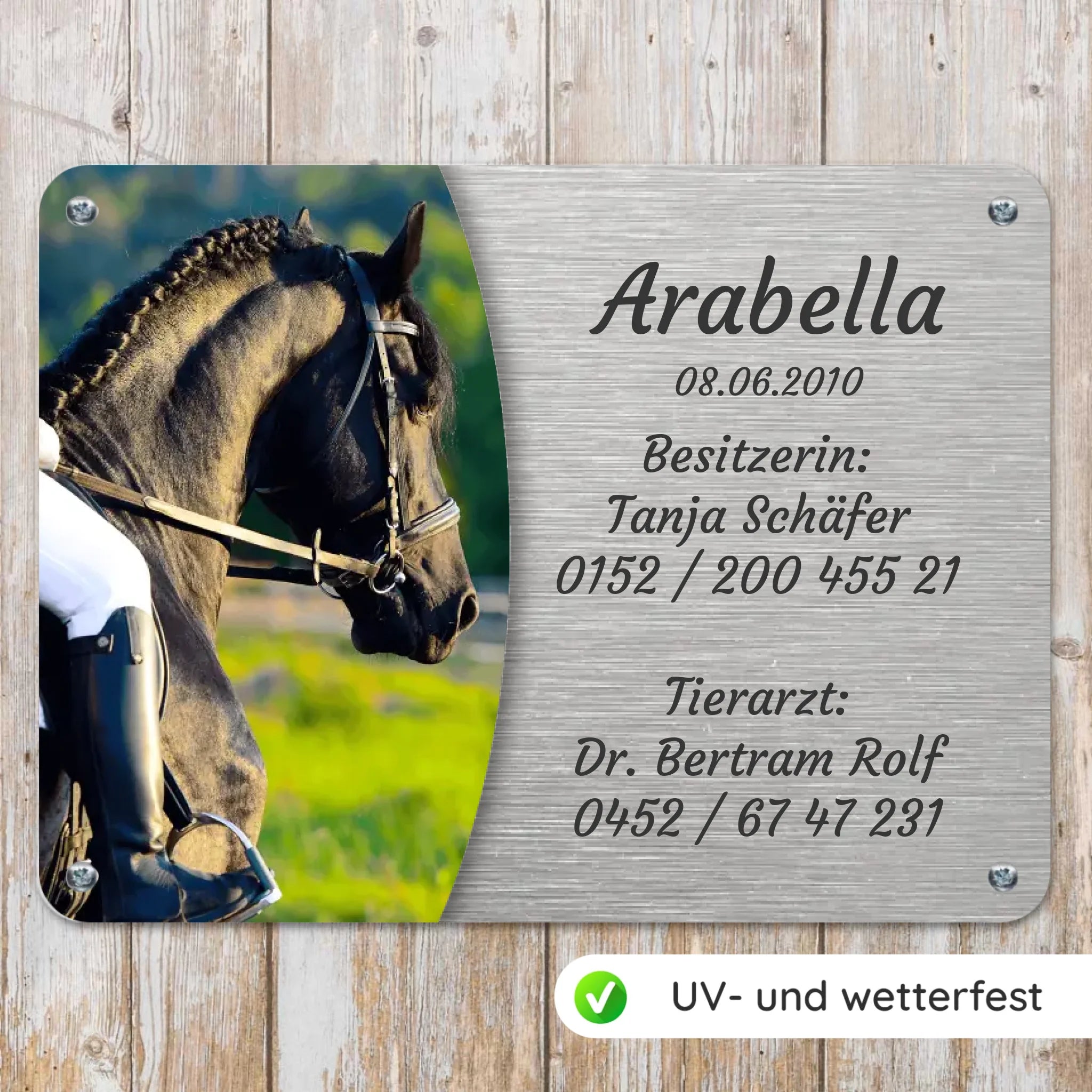 Pferde Boxenschild mit Foto & Wunschtext (UV- und wetterfest)