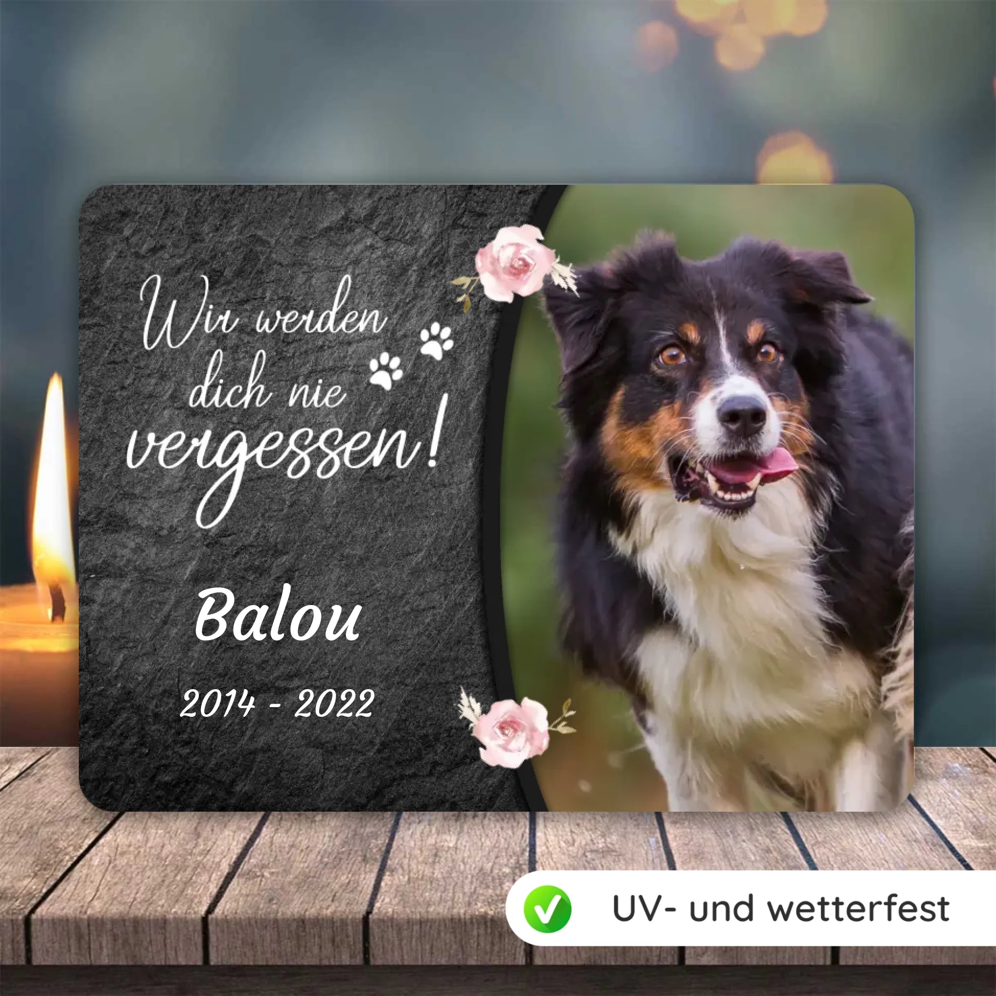 Hunde Gedenktafel mit Foto & Spruch (UV- & Wetterfest)