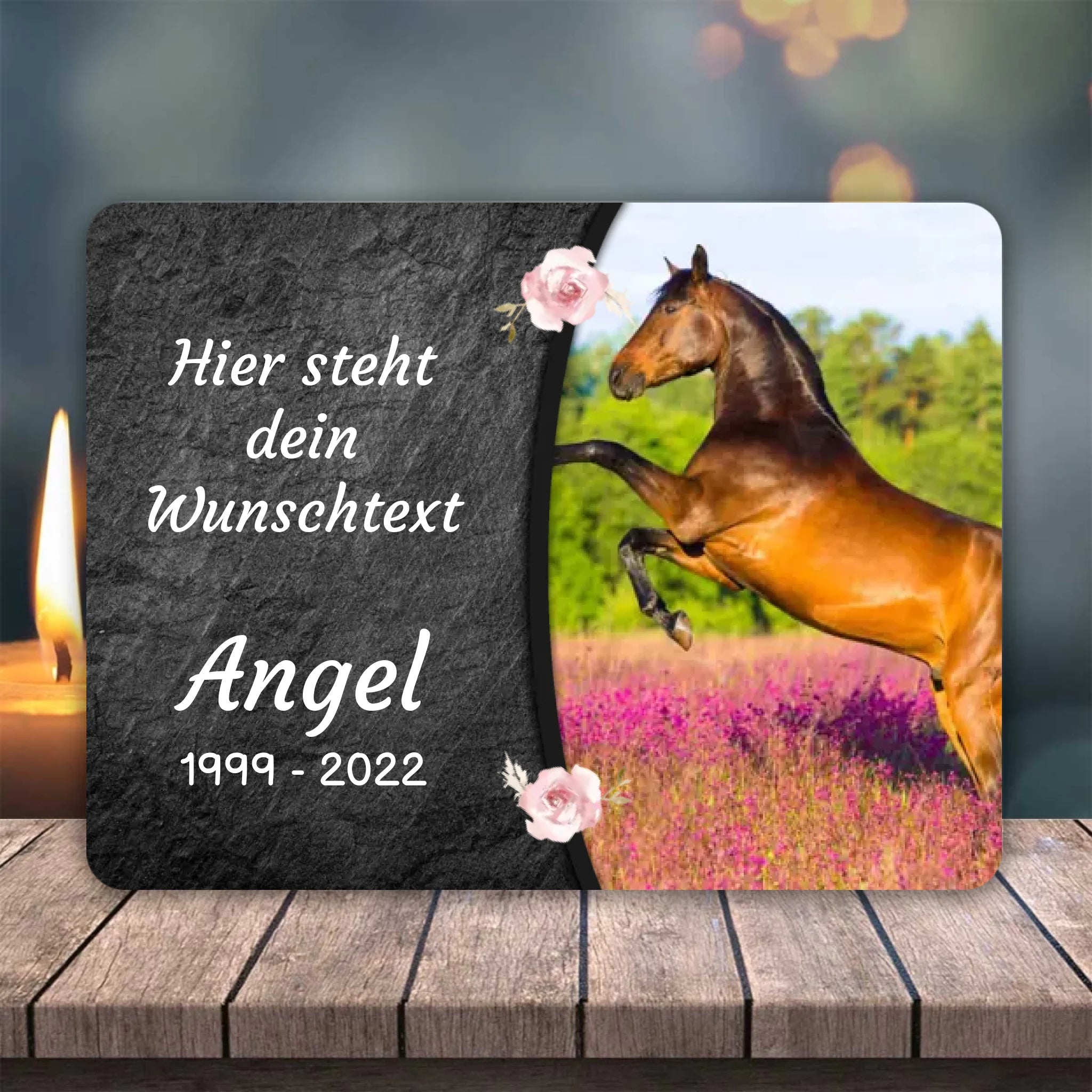 Pferde Gedenktafel mit Foto & Spruch (UV- & Wetterfest)