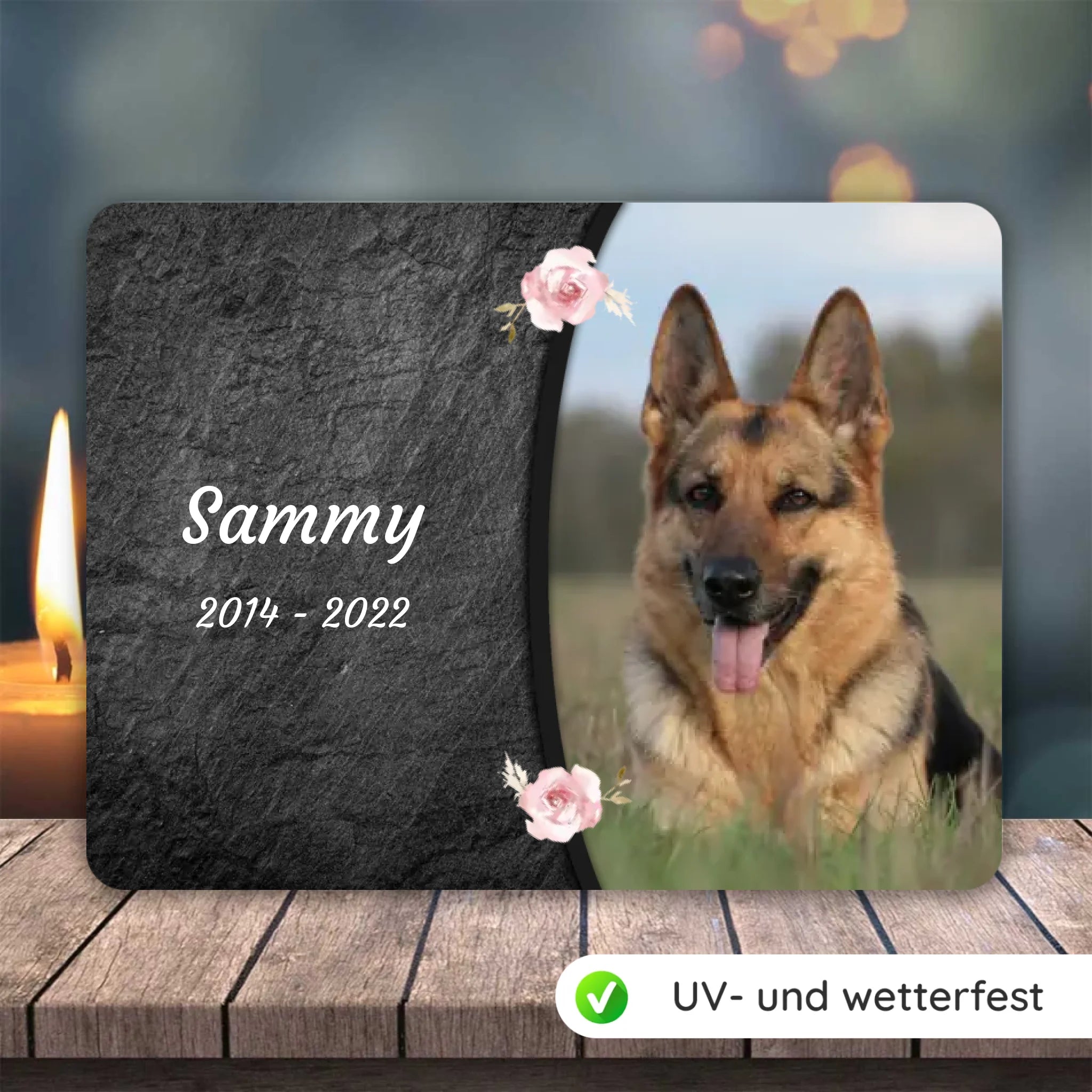 Hunde Gedenktafel mit Foto & Spruch (UV- & Wetterfest)