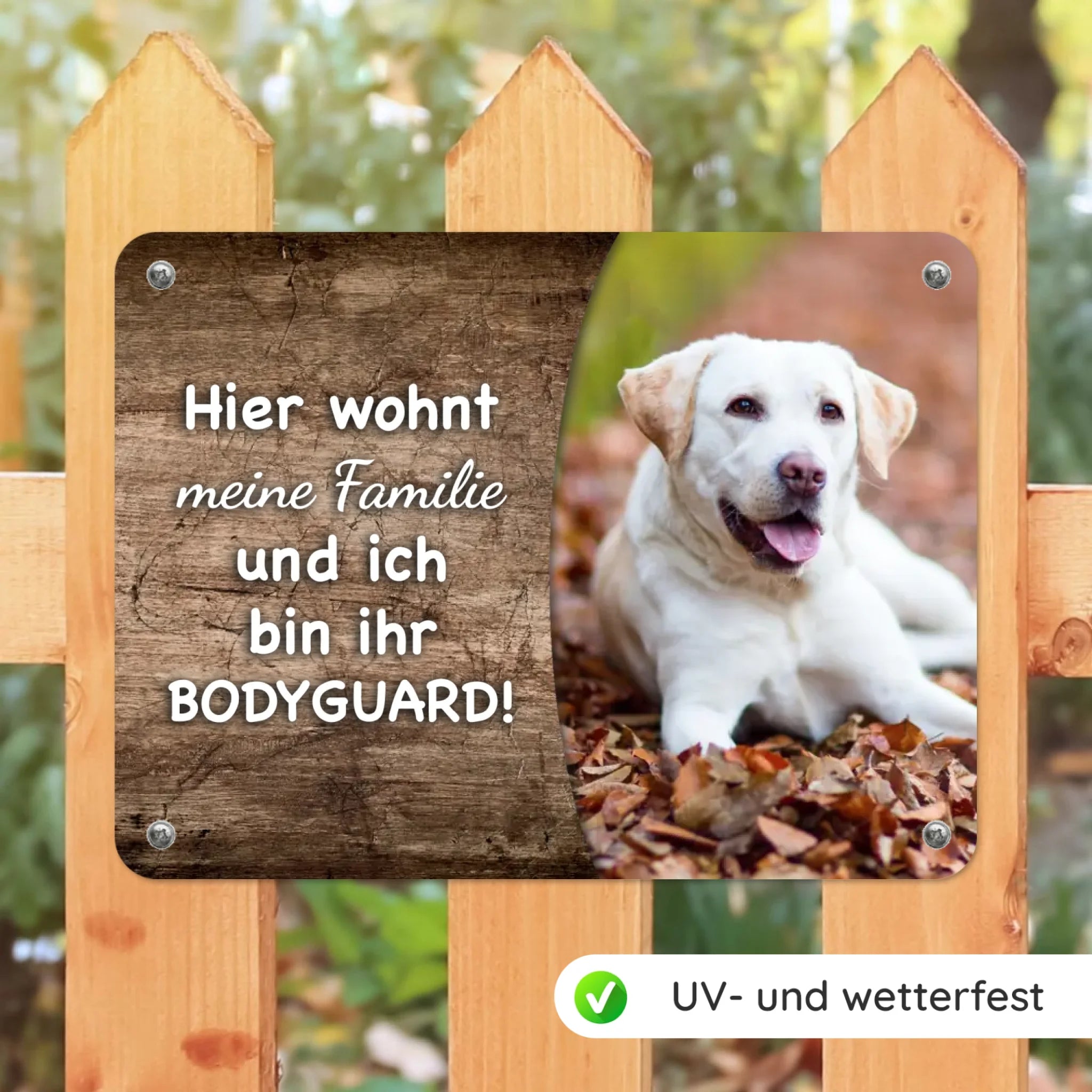 Hunde-Türschild personalisiert mit Foto & Text (UV- und wetterfest)