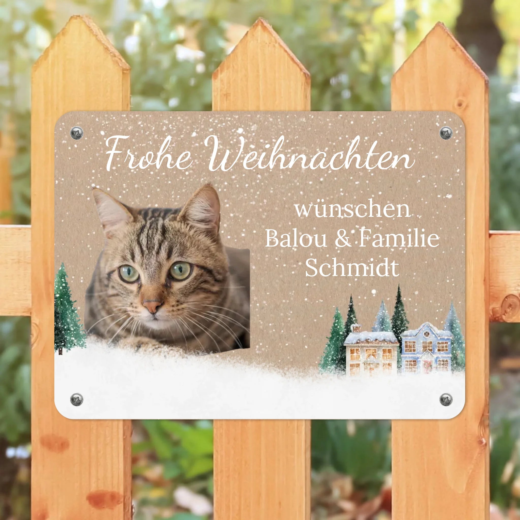Katzen Weihnachts-Schild personalisiert mit Foto & Text
