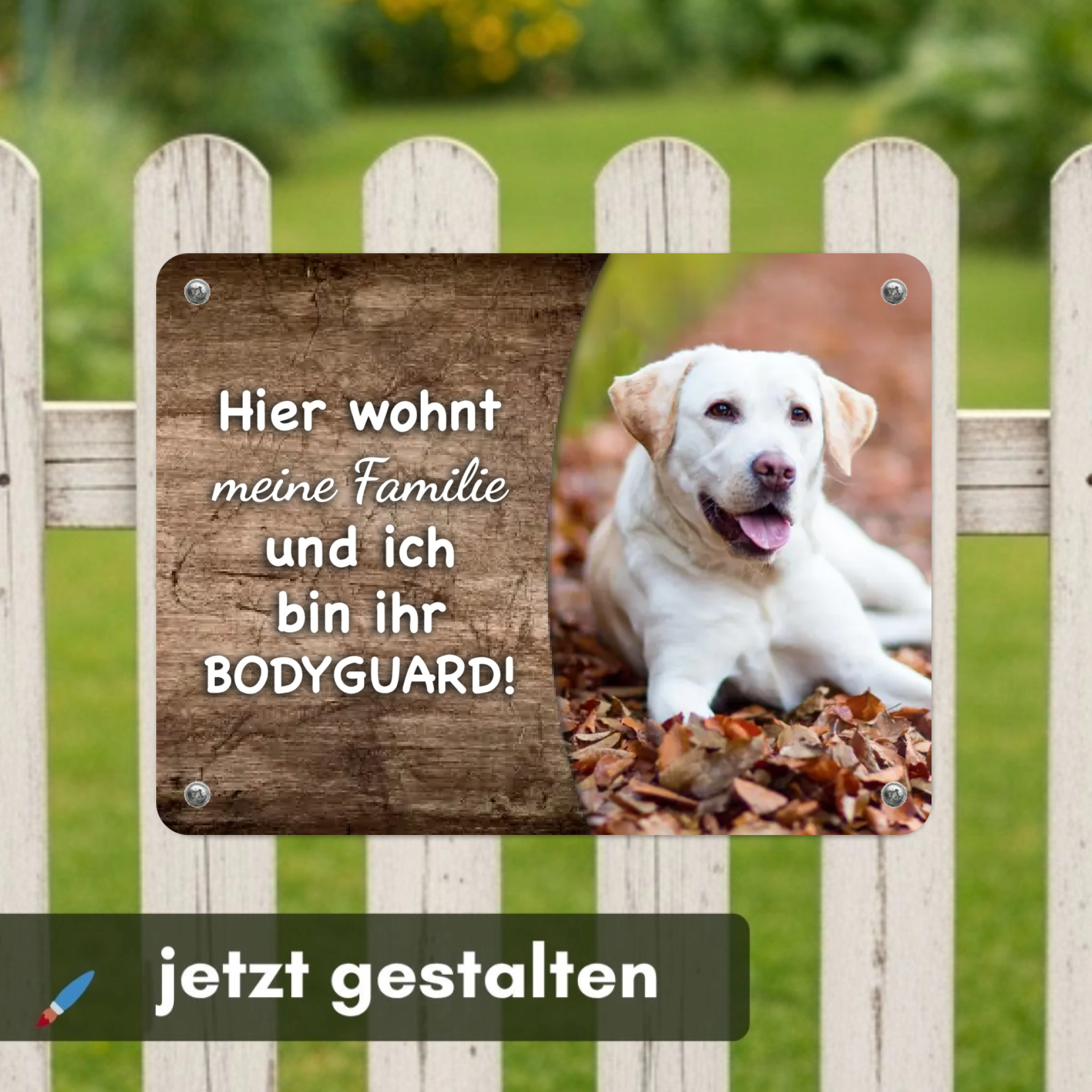 Hunde-Türschild personalisiert mit Foto & Text (UV- und wetterfest)