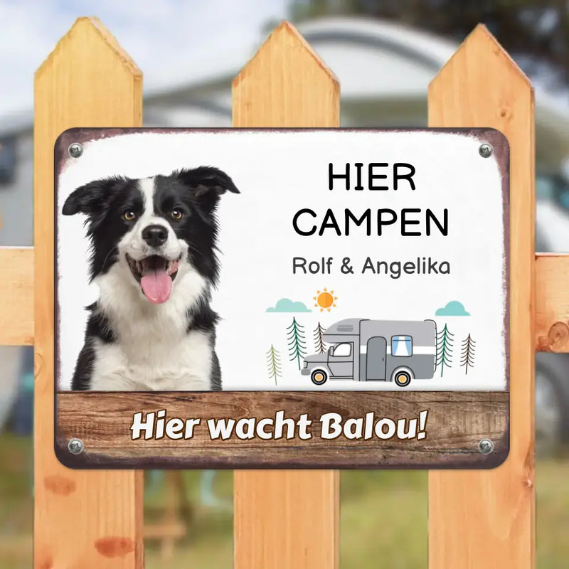 Hunde Camping-Schild personalisiert mit Foto & Text (UV- und wetterfest)