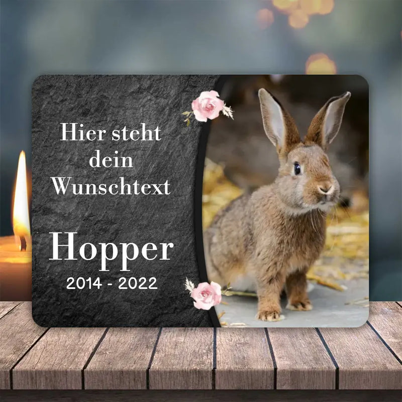 Kaninchen Gedenktafel mit Foto & eigenem Text (UV- & Wetterfest)