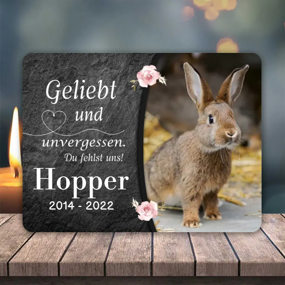 Kaninchen Gedenktafel mit Foto & Spruch (UV- & Wetterfest)