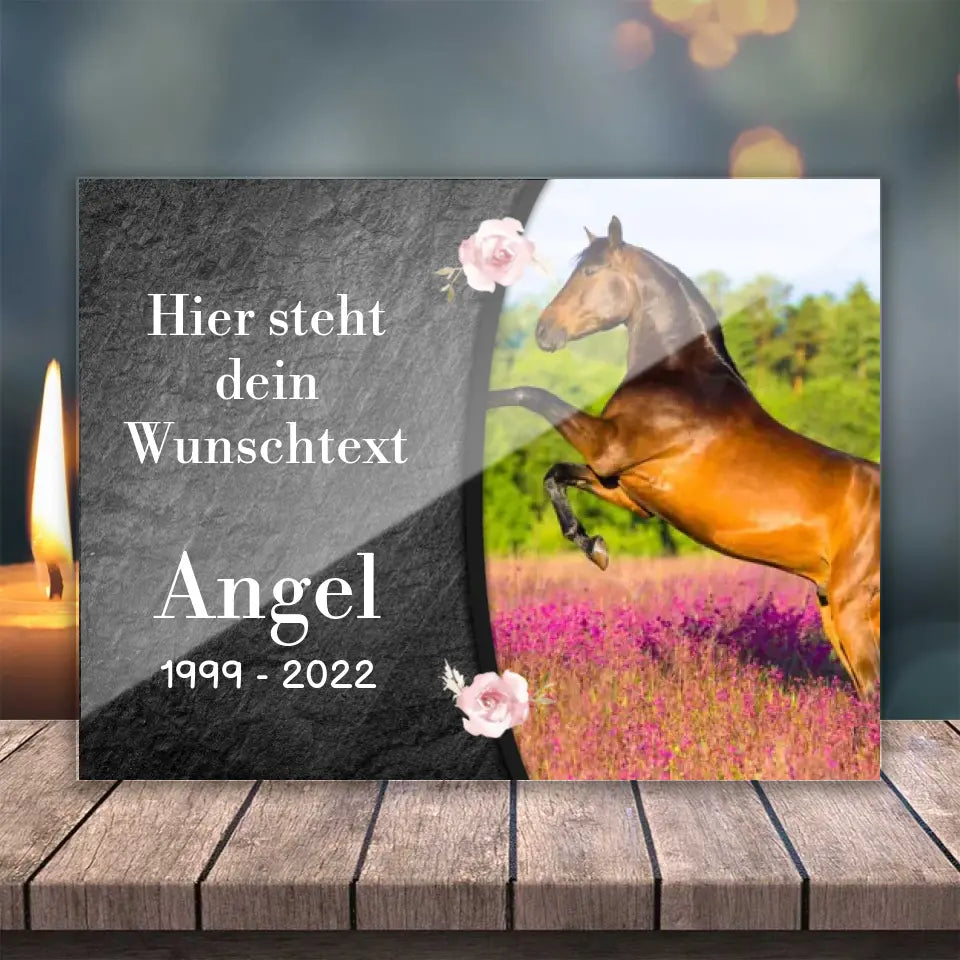 Pferde Gedenktafel mit Foto & Spruch (UV- & Wetterfest)