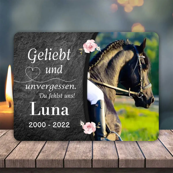 Pferde Gedenktafel mit Foto & Spruch (UV- & Wetterfest)
