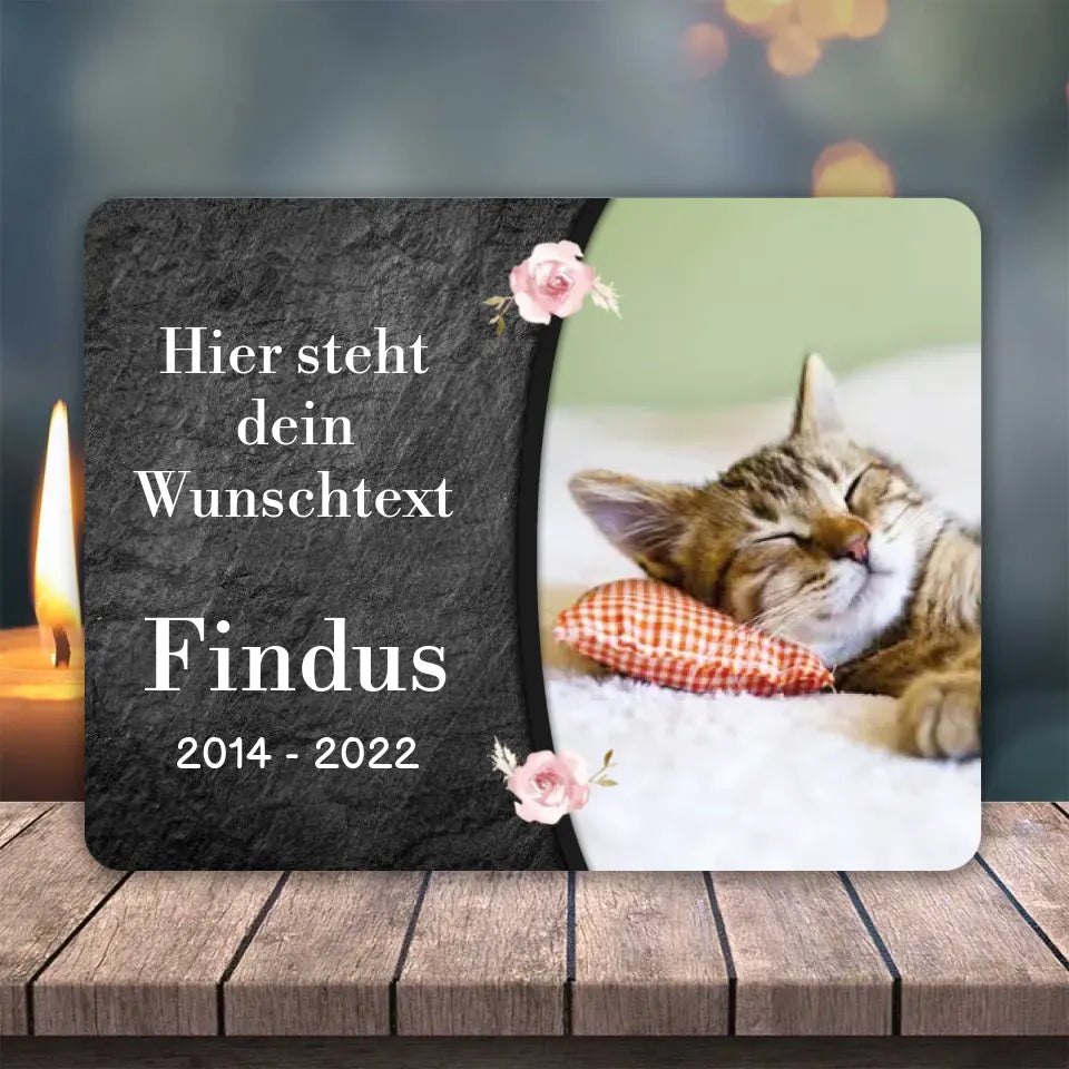 Katzen Gedenktafel mit Foto & Spruch (UV- & Wetterfest)