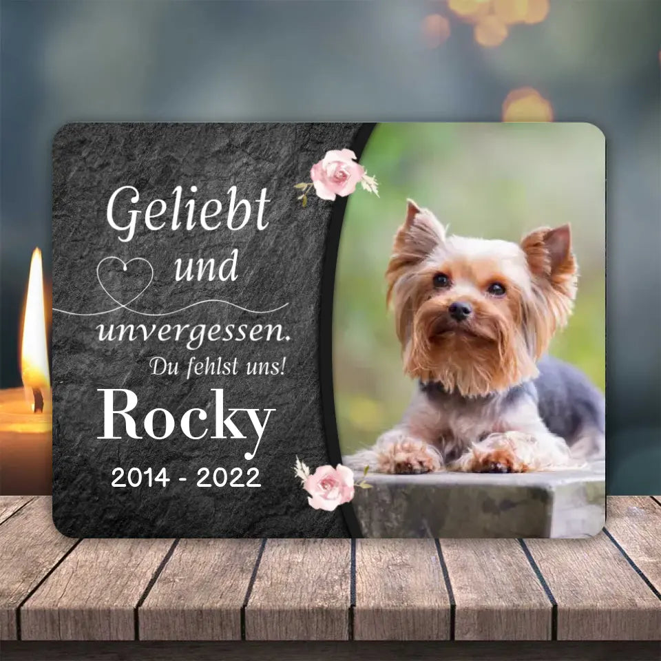 Hunde Gedenktafel mit Foto & Spruch (UV- & Wetterfest)