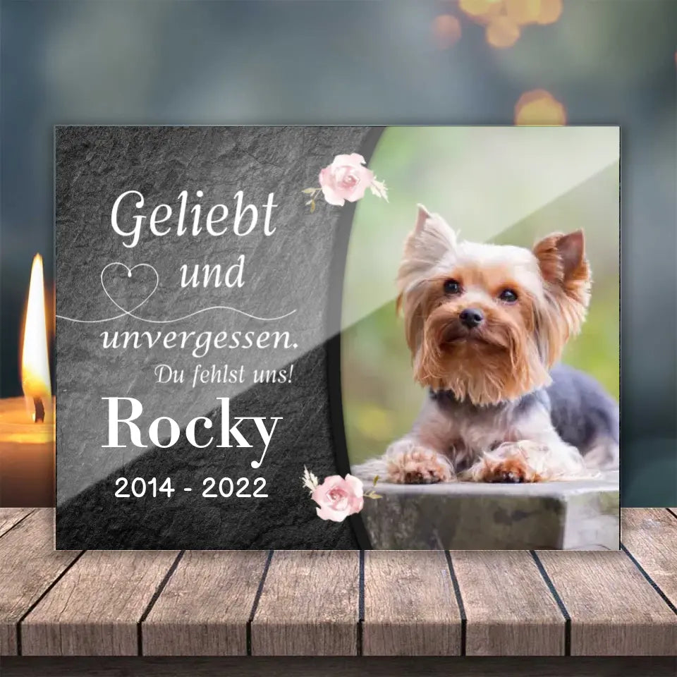 Hunde Gedenktafel mit Foto & Spruch (UV- & Wetterfest)