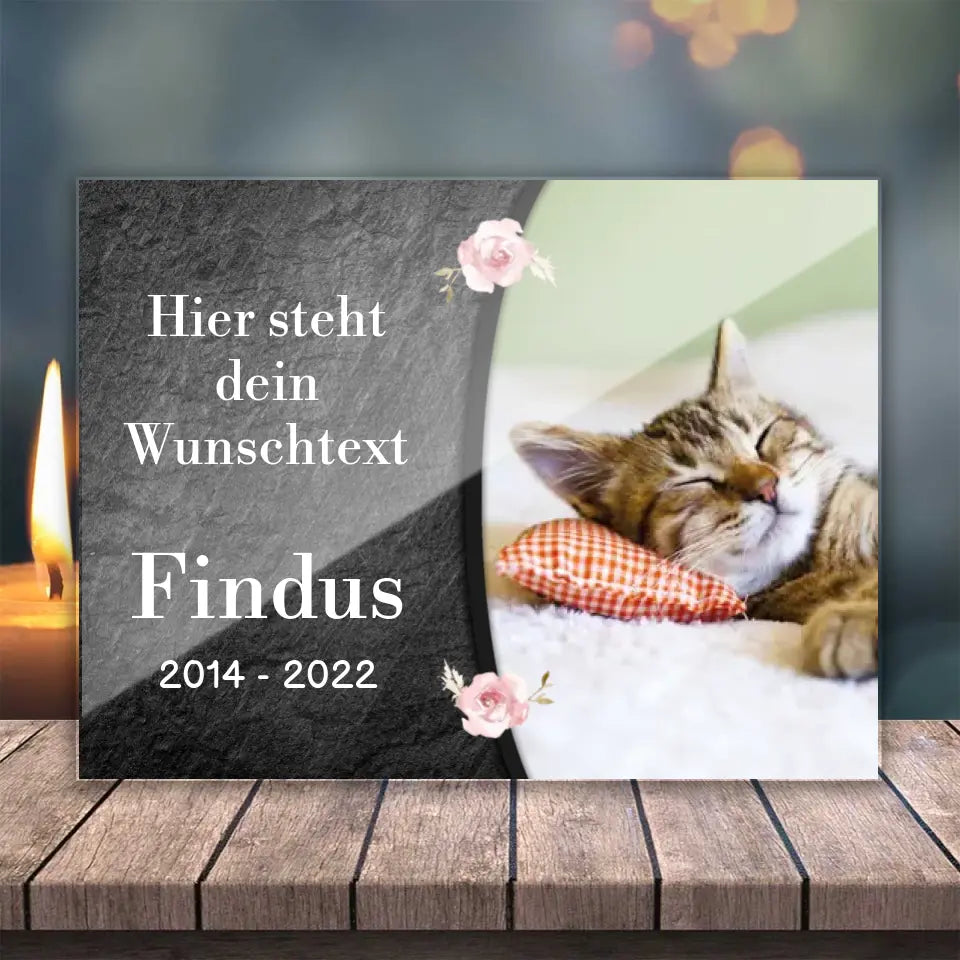 Katzen Gedenkglas mit Foto (Spezialdruck hinter Acrylglas)