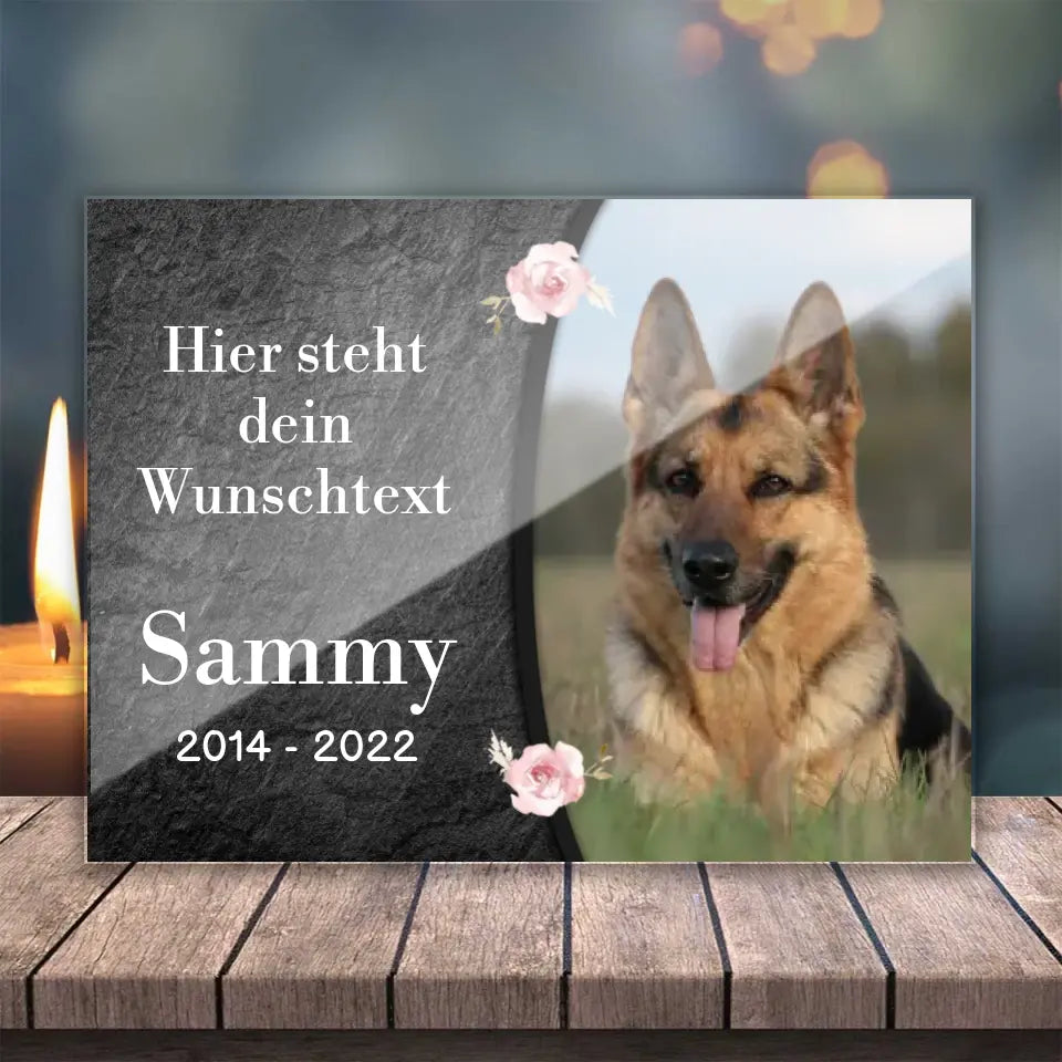 Hunde Gedenkglas mit Foto (Spezialdruck hinter Acrylglas)