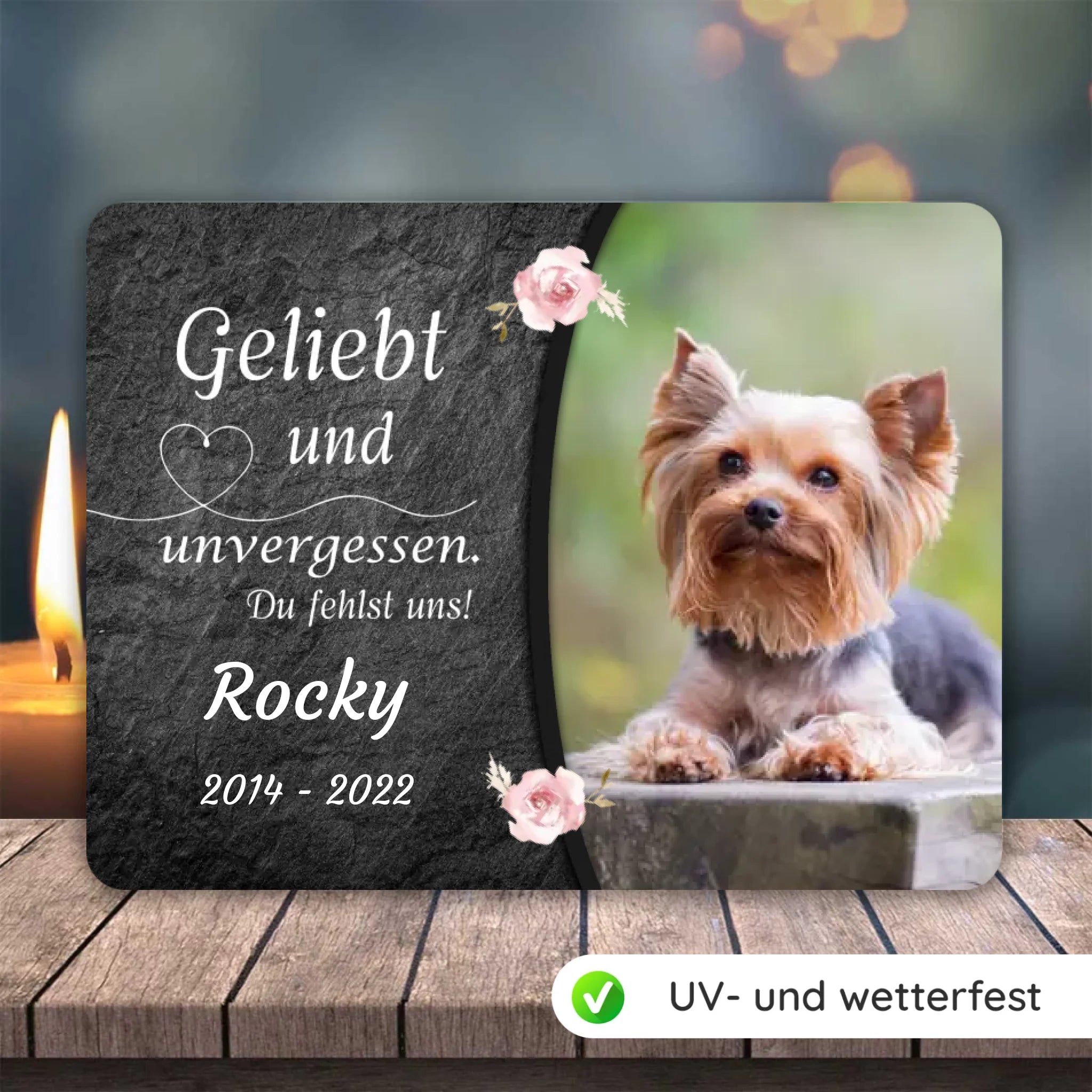 Hunde Gedenktafel mit Foto & Spruch (UV- & Wetterfest)
