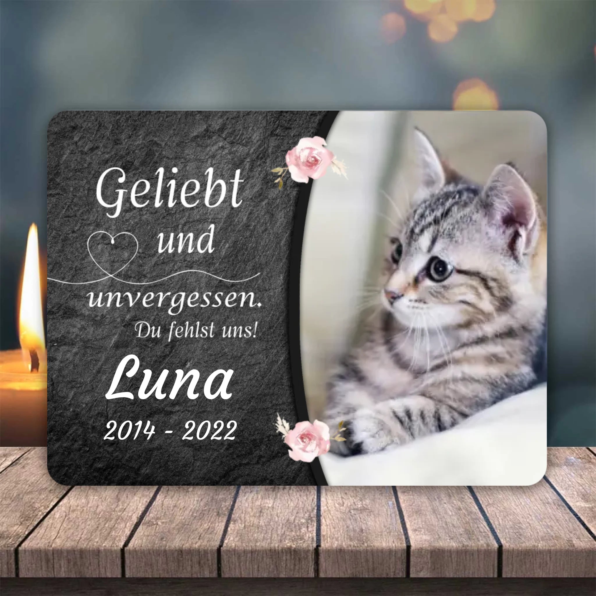 Katzen Gedenktafel mit Foto & Spruch (UV- & Wetterfest)