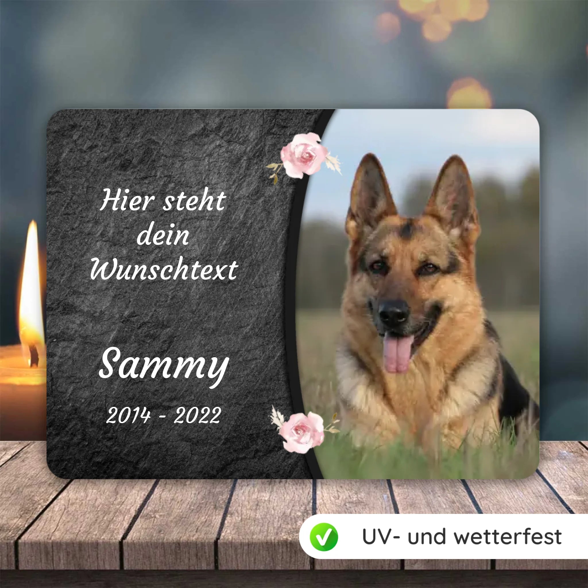 Hunde Gedenktafel mit Foto & Spruch (UV- & Wetterfest)