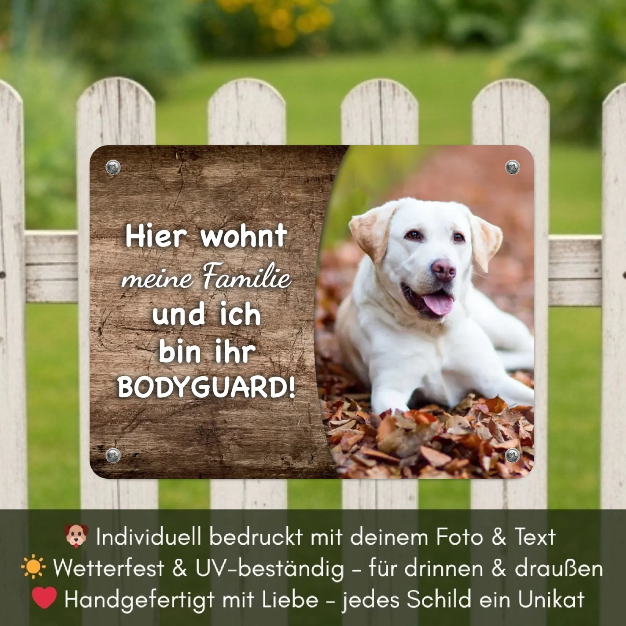 Hunde-Türschild personalisiert mit Foto & Text (UV- und wetterfest)