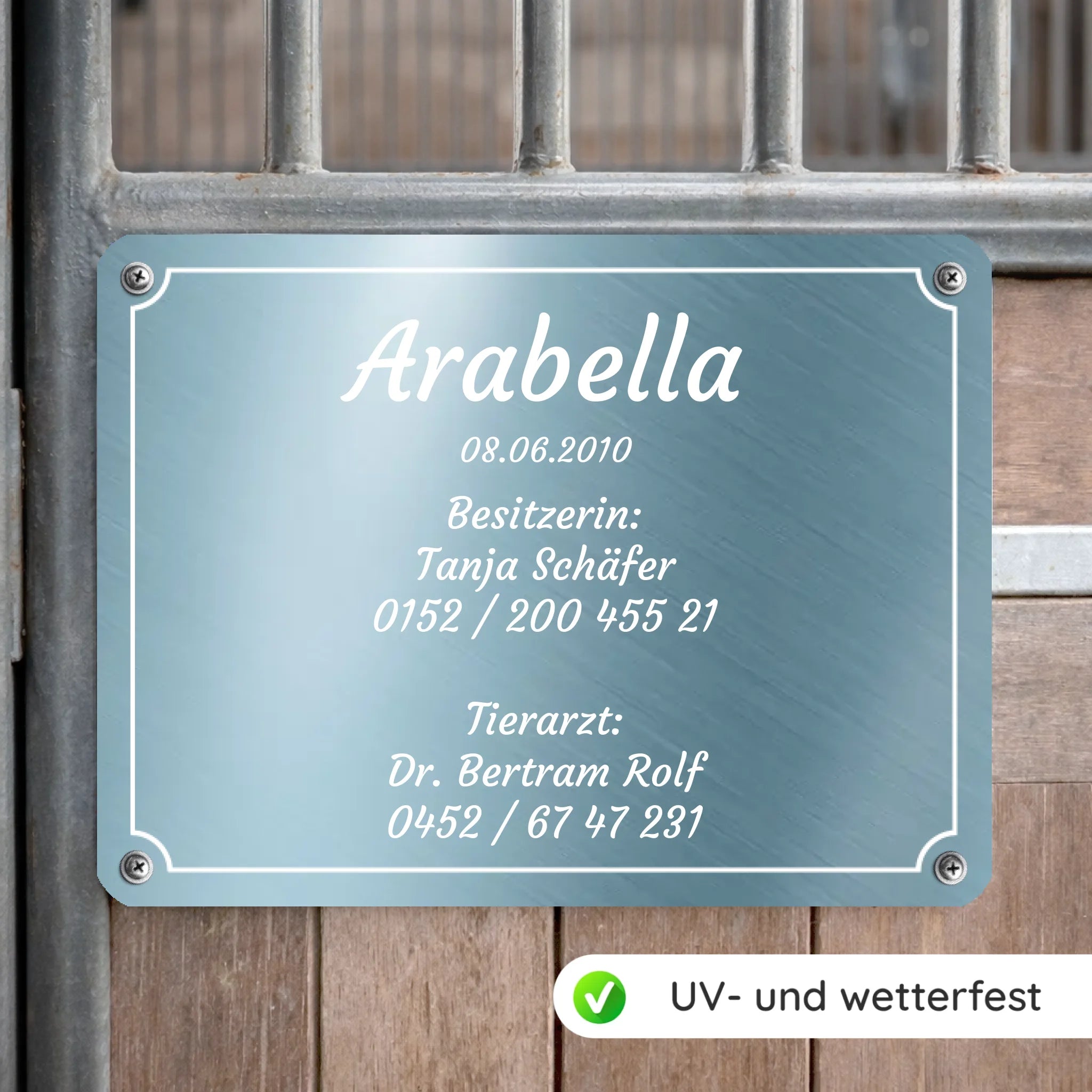Pferde Boxenschild mit Wunschtext (UV- und wetterfest)