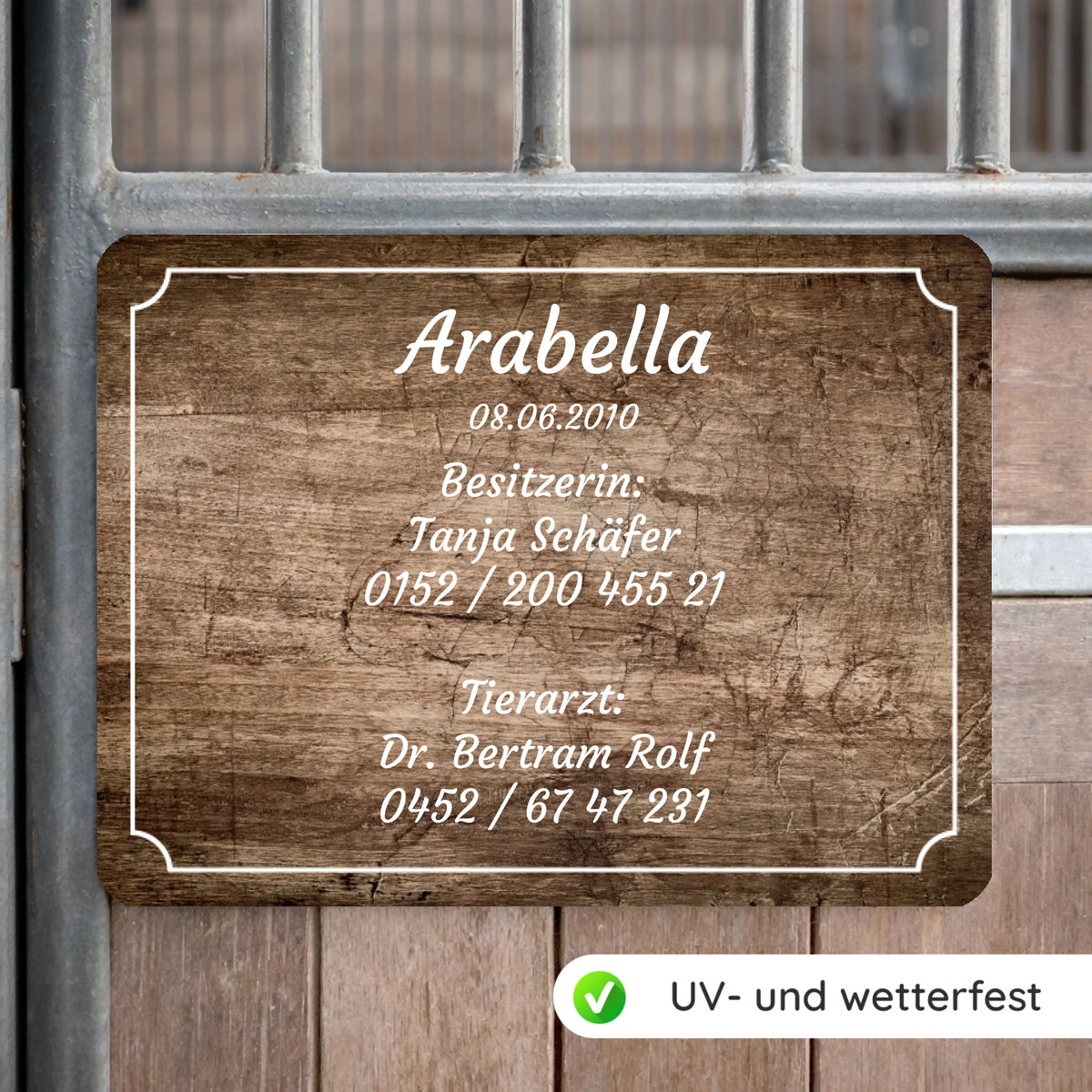Pferde Boxenschild mit Wunschtext (UV- und wetterfest)