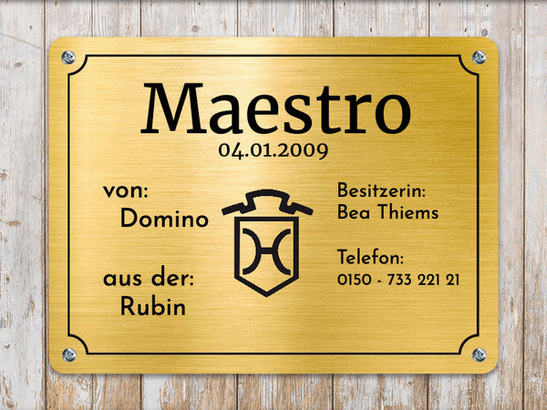 Pferde Boxenschild Metallic gold mit Wunschtext