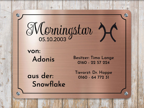 Pferde Boxenschild Metallic rosé mit Wunschtext