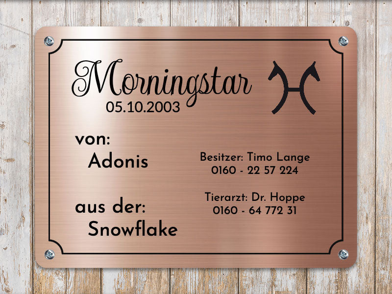 Pferde Boxenschild Metallic rosé mit Wunschtext