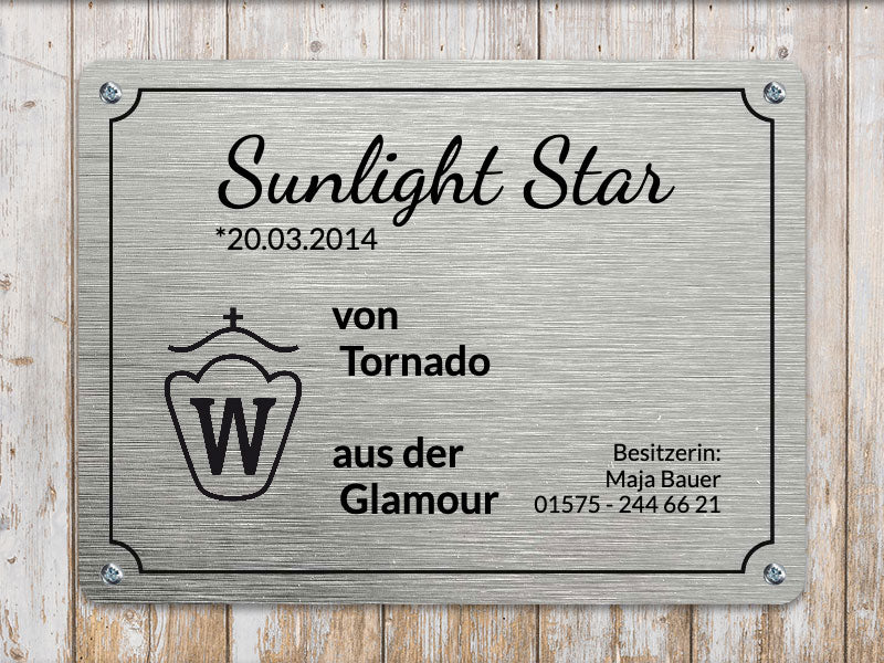 Pferde Boxenschild Metallic silber mit Wunschtext