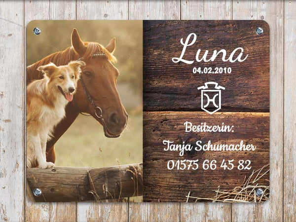 Pferde Boxenschild mit Foto & Wunschtext