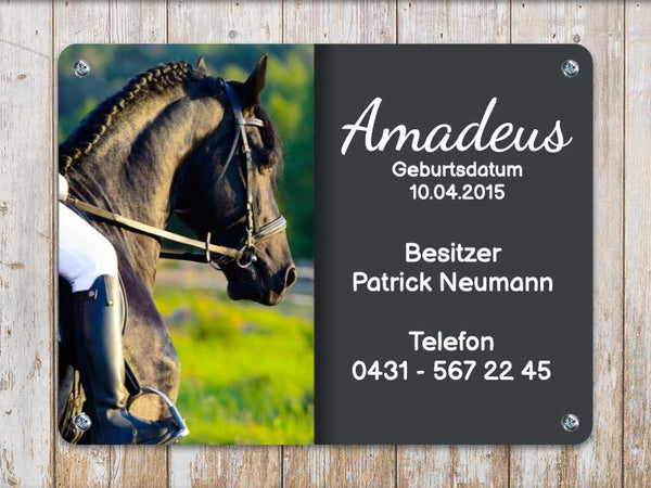 Pferde Boxenschild mit Foto & Wunschtext