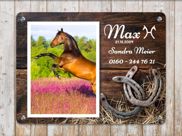 Pferde Boxenschild mit Foto & Wunschtext